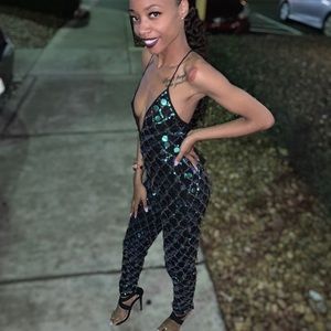 Black Green Spaghetti Strap Jumpsuit